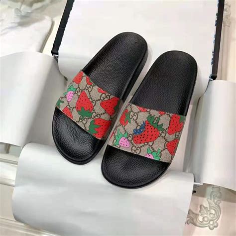 strawberry gucci slides size 8|Gucci strawberry slide goat.